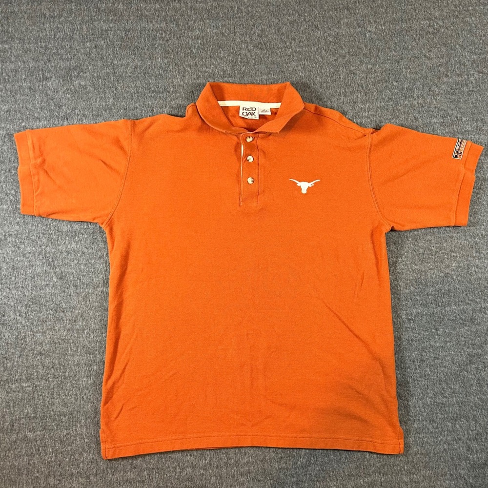VTG Red Oak Texas Longhorns Polo‎ Shirt Embroidered Logo Orange Mens Large Golf